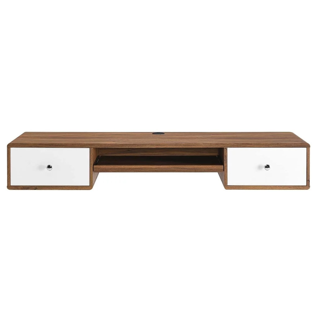 60" Wall Mount Wood Office Desk in Walnut/White S94094