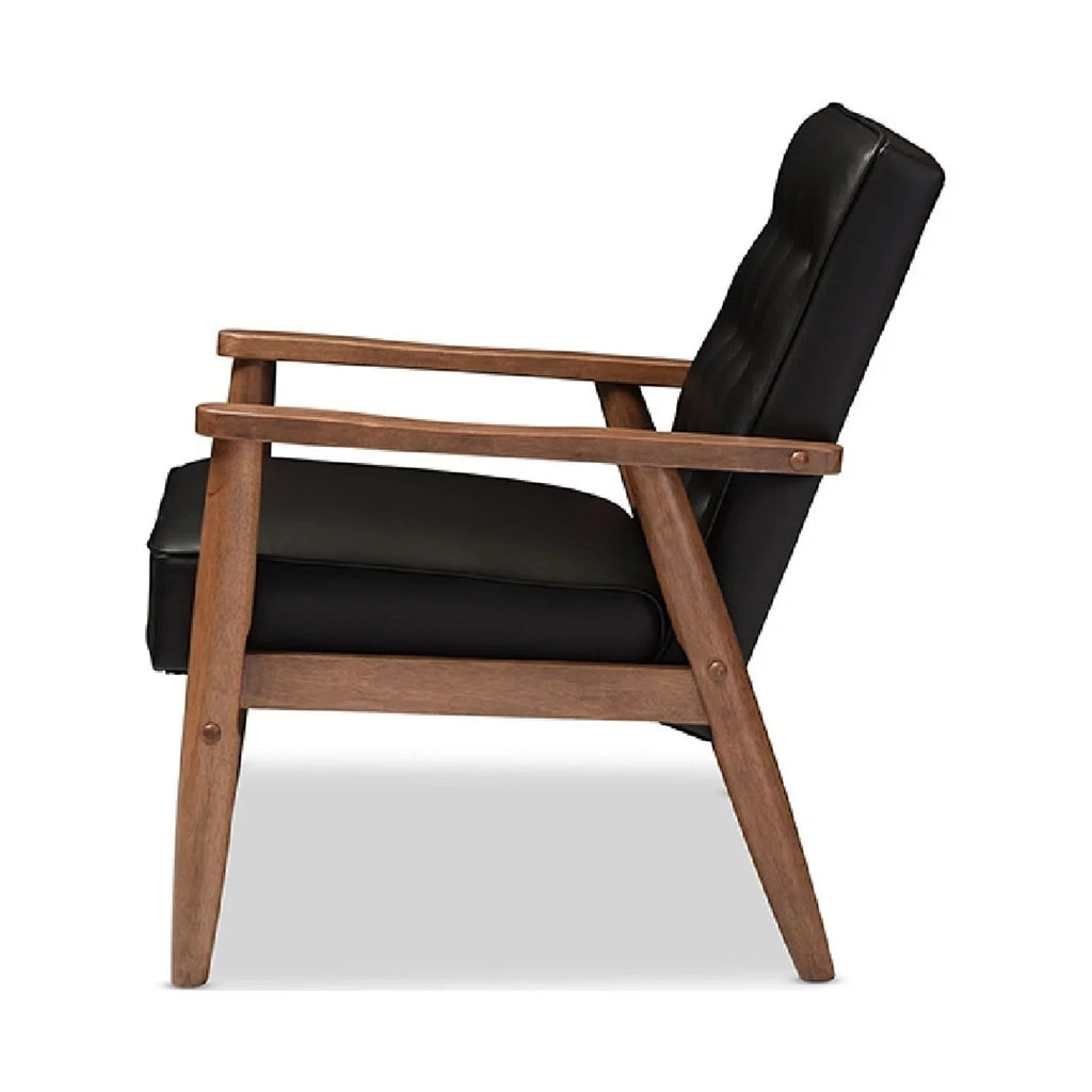 Black Faux Leather Upholstered Wooden Lounge Chair B71135