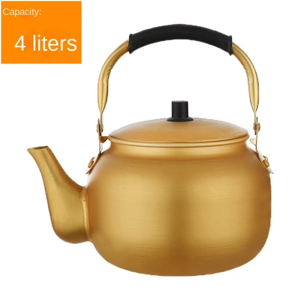 Gold Aluminum Portable Coffee Pot Teapot Q748823