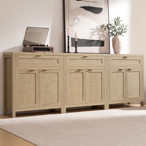 Rattan Storage Cabinet Set of 2 with Doors and Drawer Q6244