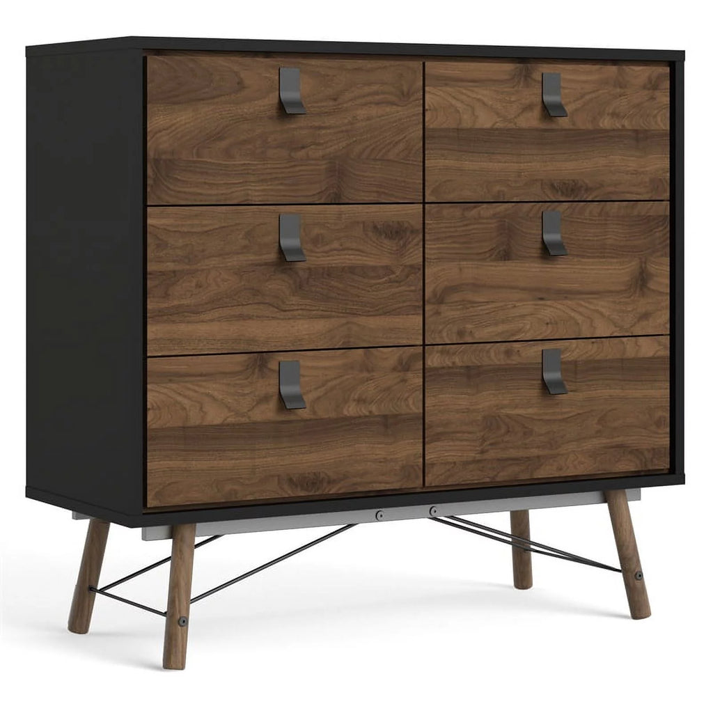 Black Matte and Walnut 6 Drawer Engineered Wood Chest O56568