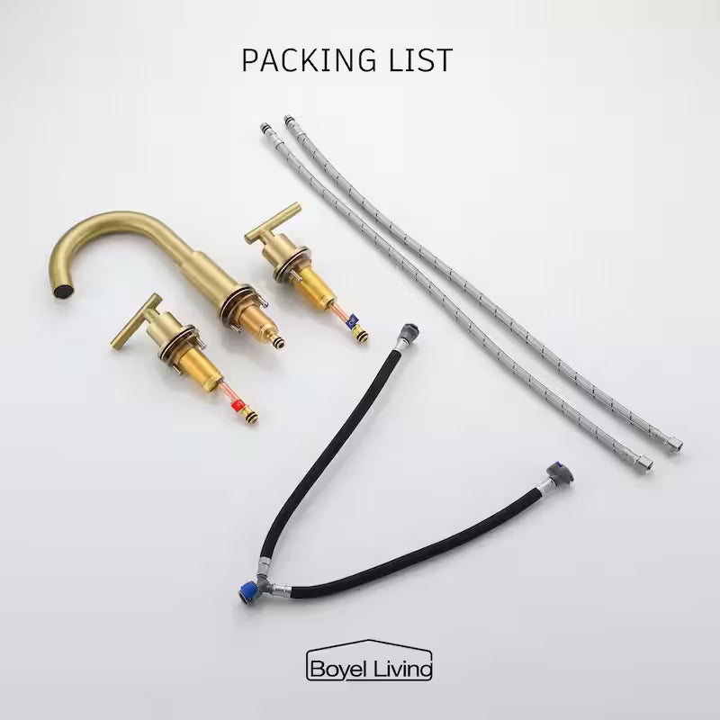 8 in. Widespread 2-Handle Bathroom Faucet with Valve and Water Supply Lines in Brushed Gold X94668