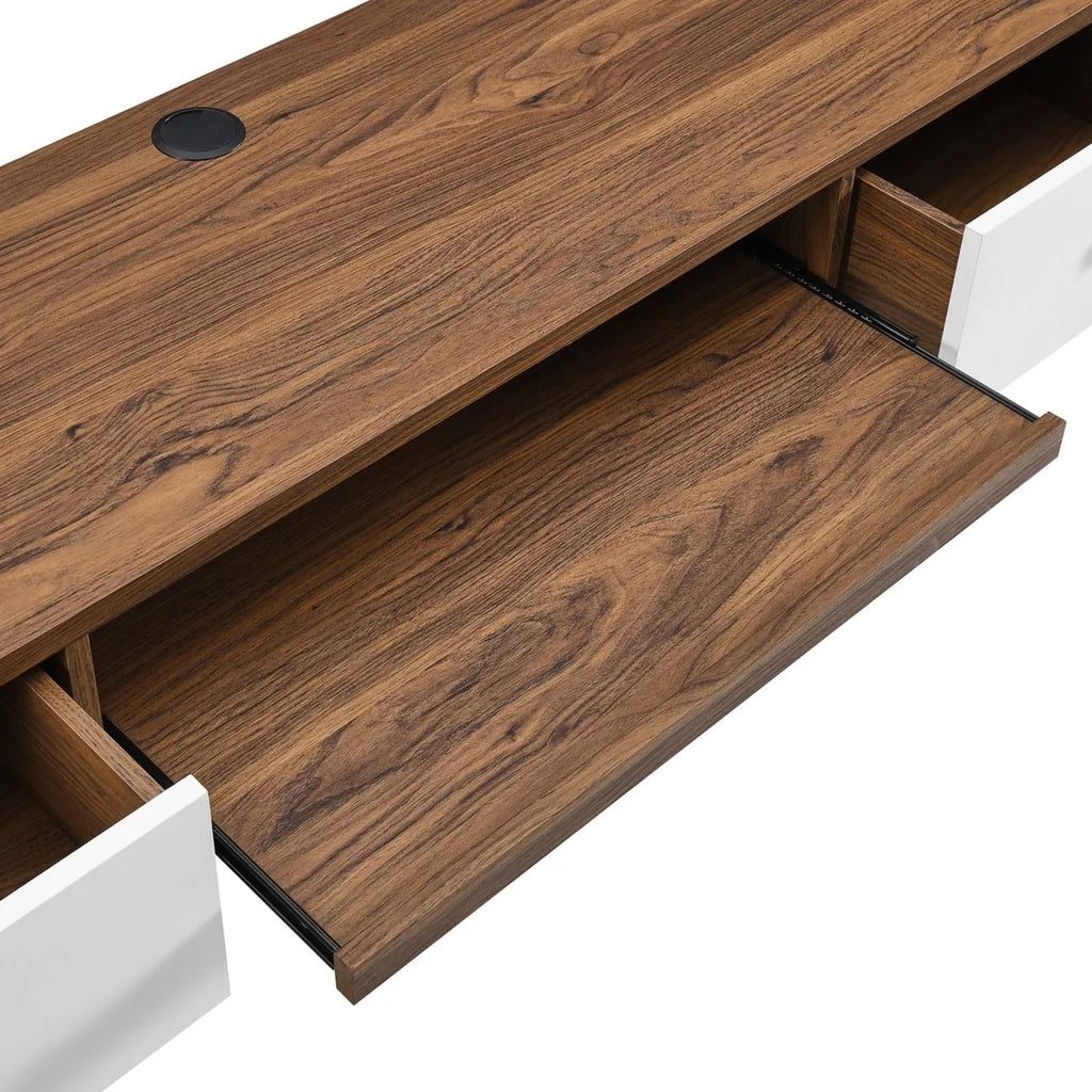 60" Wall Mount Wood Office Desk in Walnut/White S94094