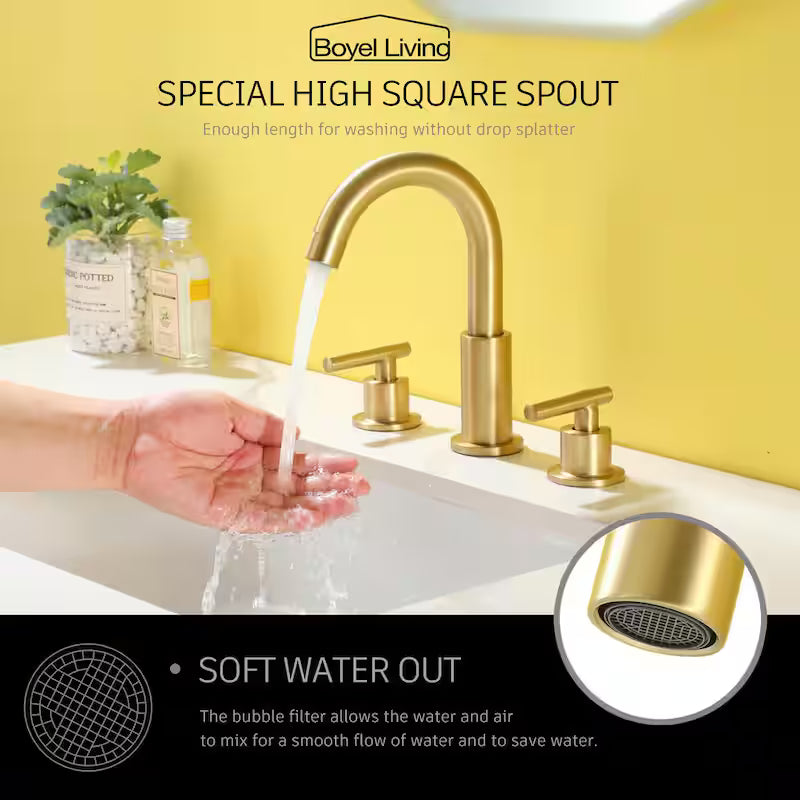 8 in. Widespread 2-Handle Bathroom Faucet with Valve and Water Supply Lines in Brushed Gold X94668