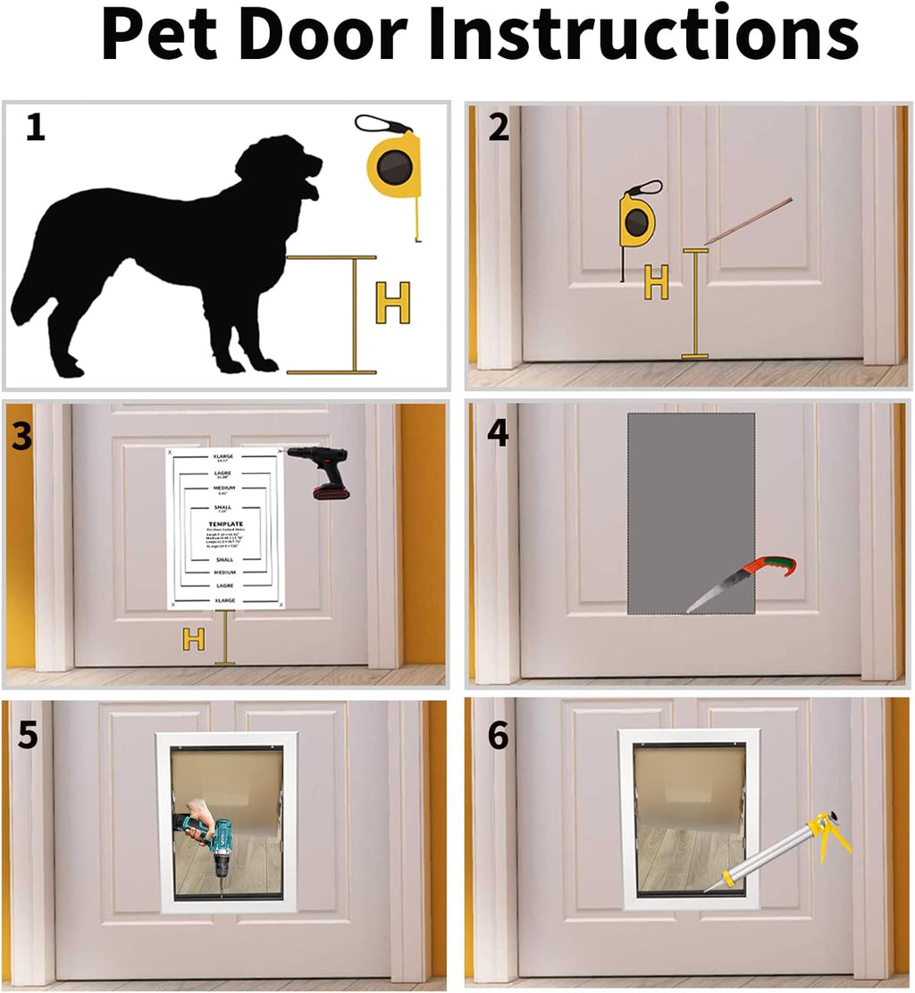 Dog Door with Slide-in Lock Panel and Magnetic Double Flaps, Aluminum Frame Pet Door (Medium) B887566