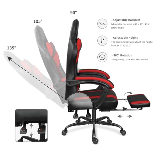 Black Red Gaming Chair with Footrest and Massage Lumbar Support Z632