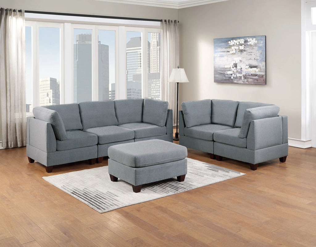 Grey Linen Like Fabric Corner Wedge Sofa N8070