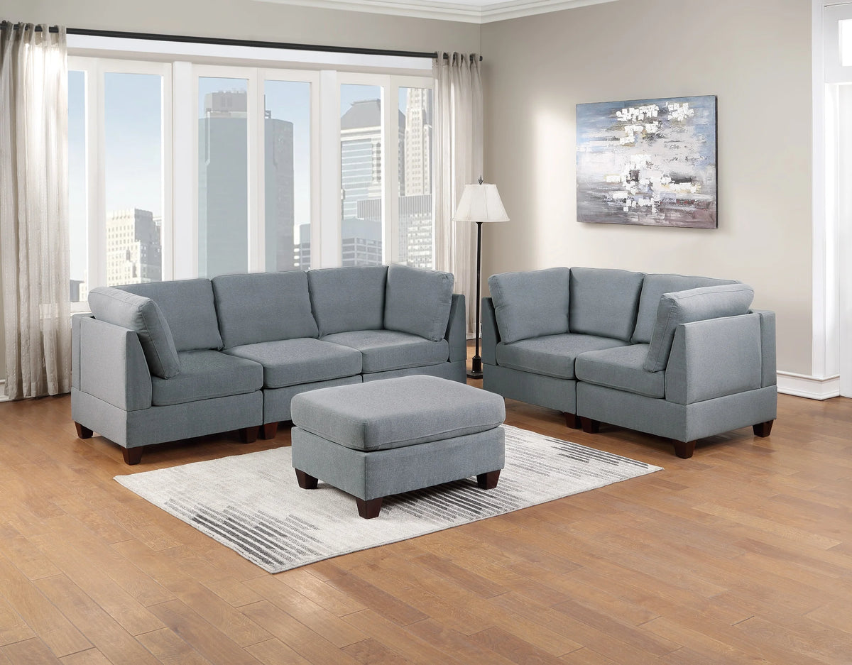 Grey Linen Like Fabric Corner Wedge Sofa N8070