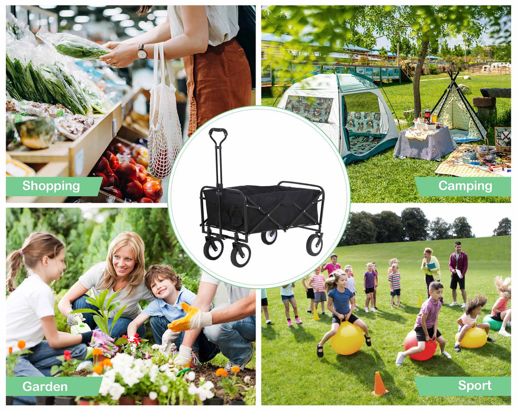 Collapsible Folding Wagon with All-Terrain Wheels Black V728