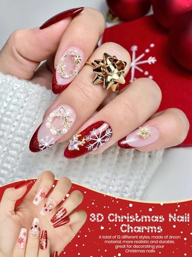 12PCS Christmas 3D Nail Charms Zircon Rhinestones Metal Nail Art Gems Z979