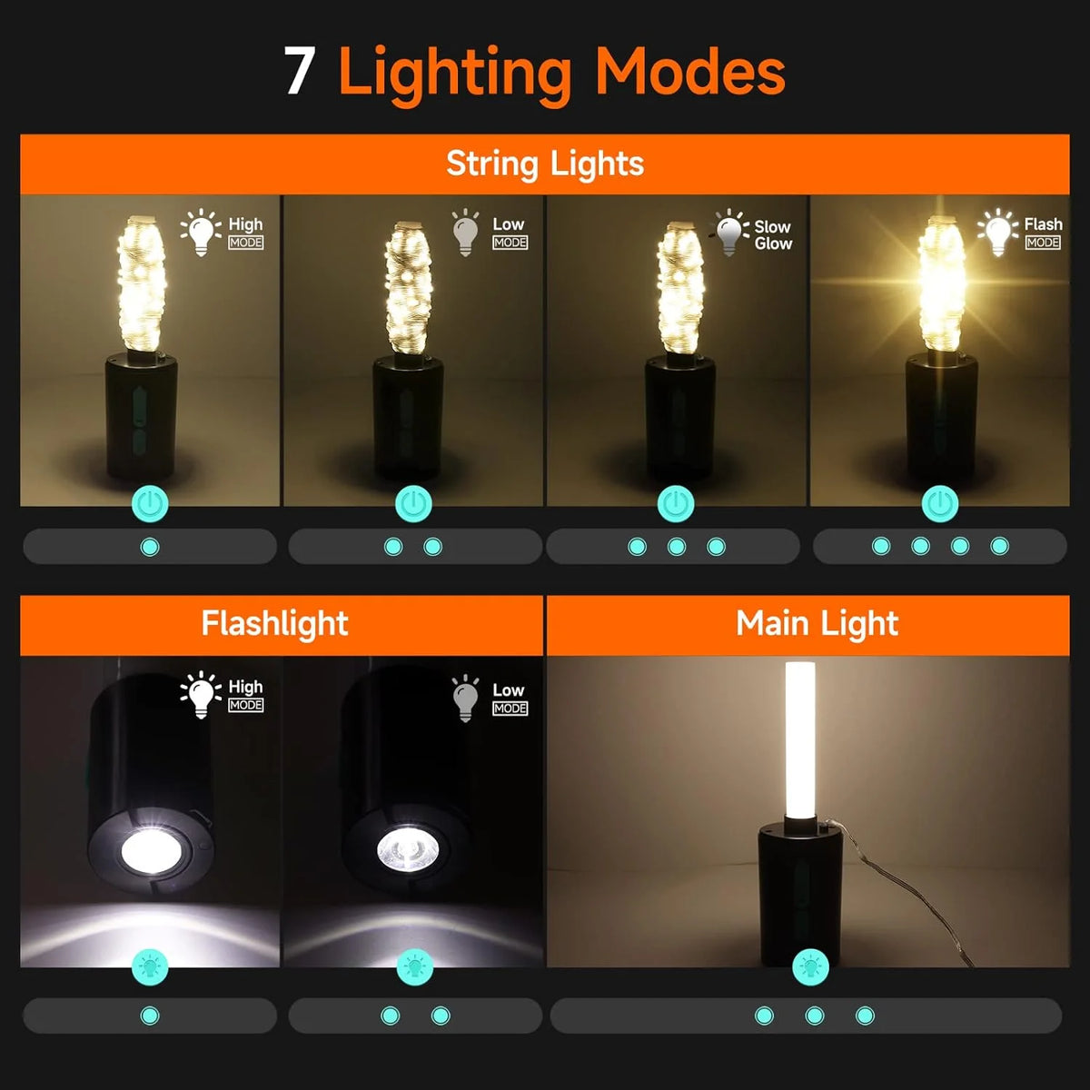 4-in-1 Rechargeable LED Camping Lantern with String Lights K546439