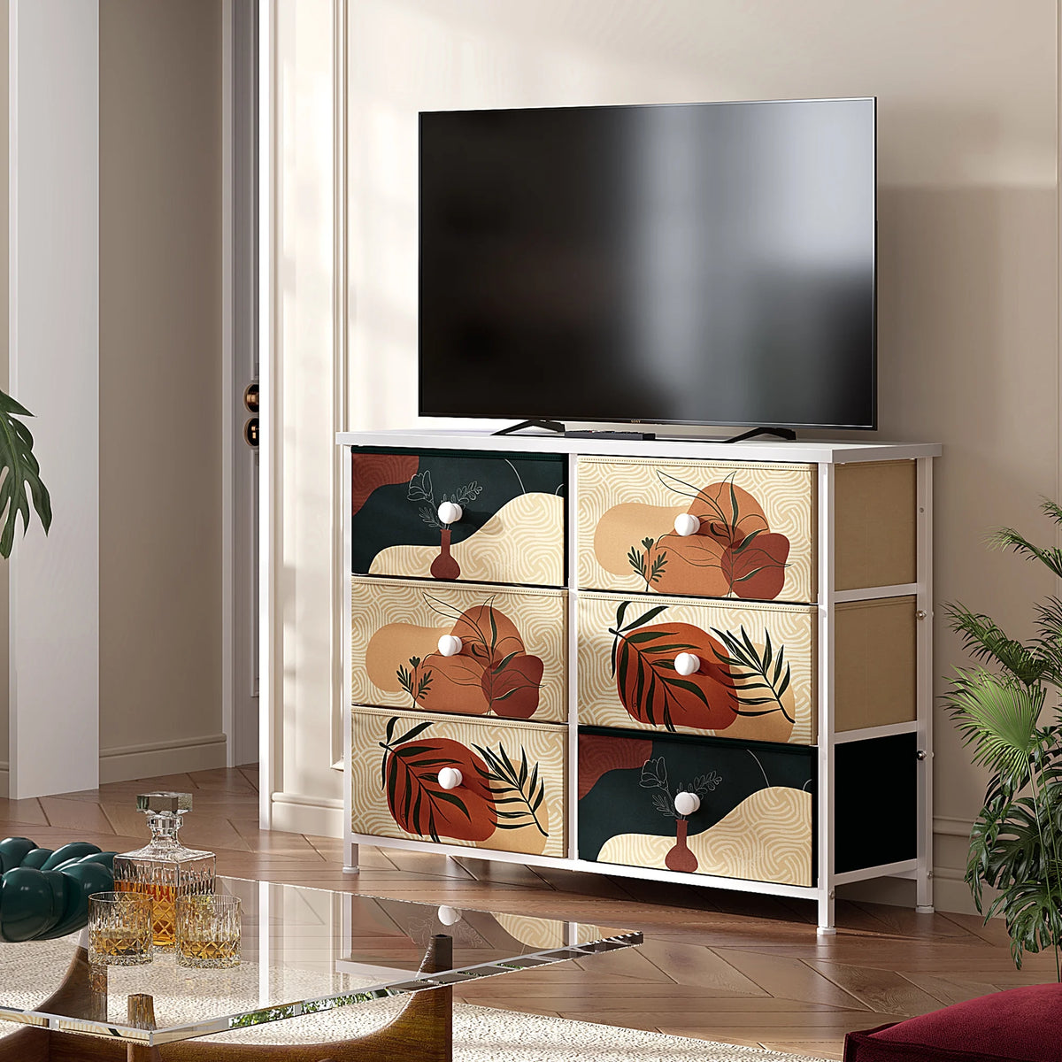 9 Drawer Dresser with Fabric Drawers & Wooden Top O36002