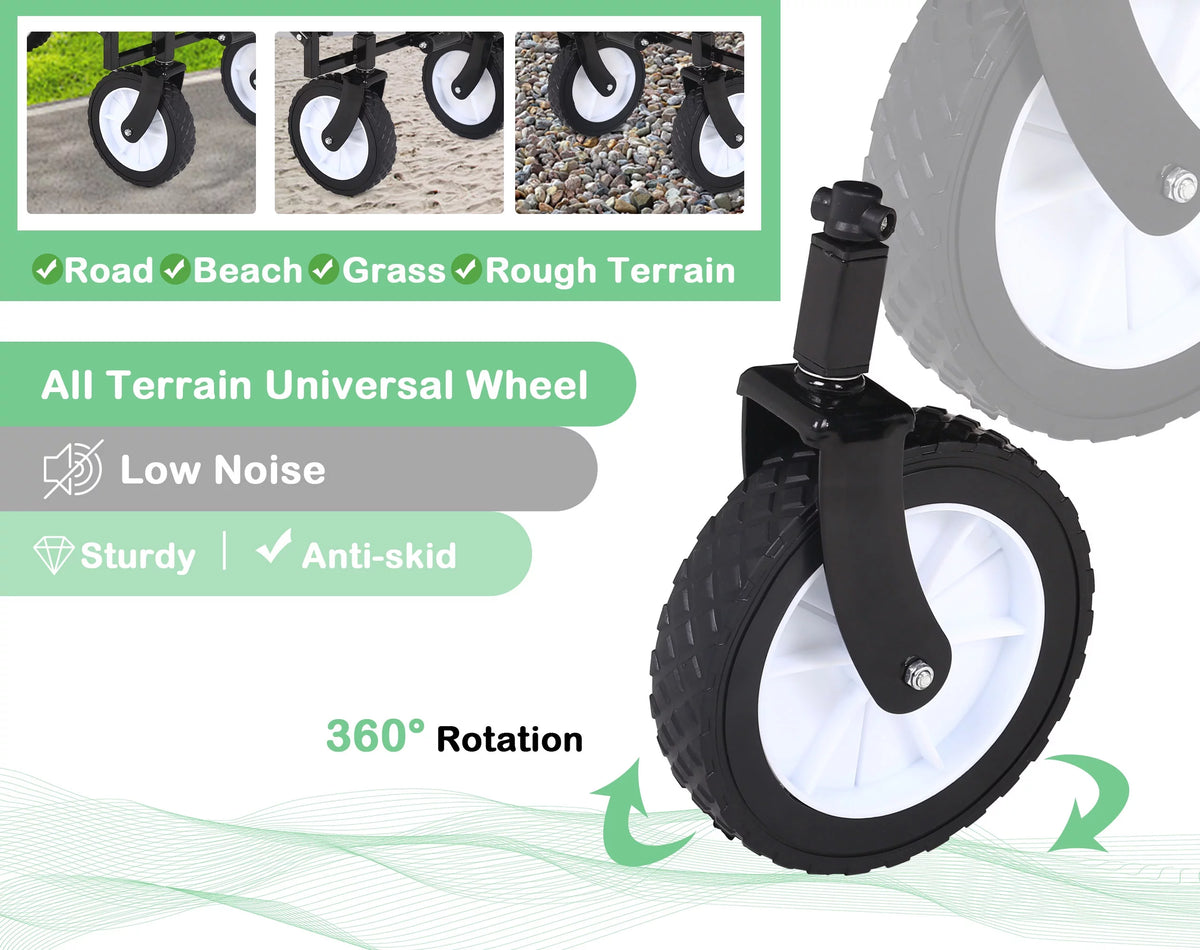 Collapsible Folding Wagon with All-Terrain Wheels Black V728