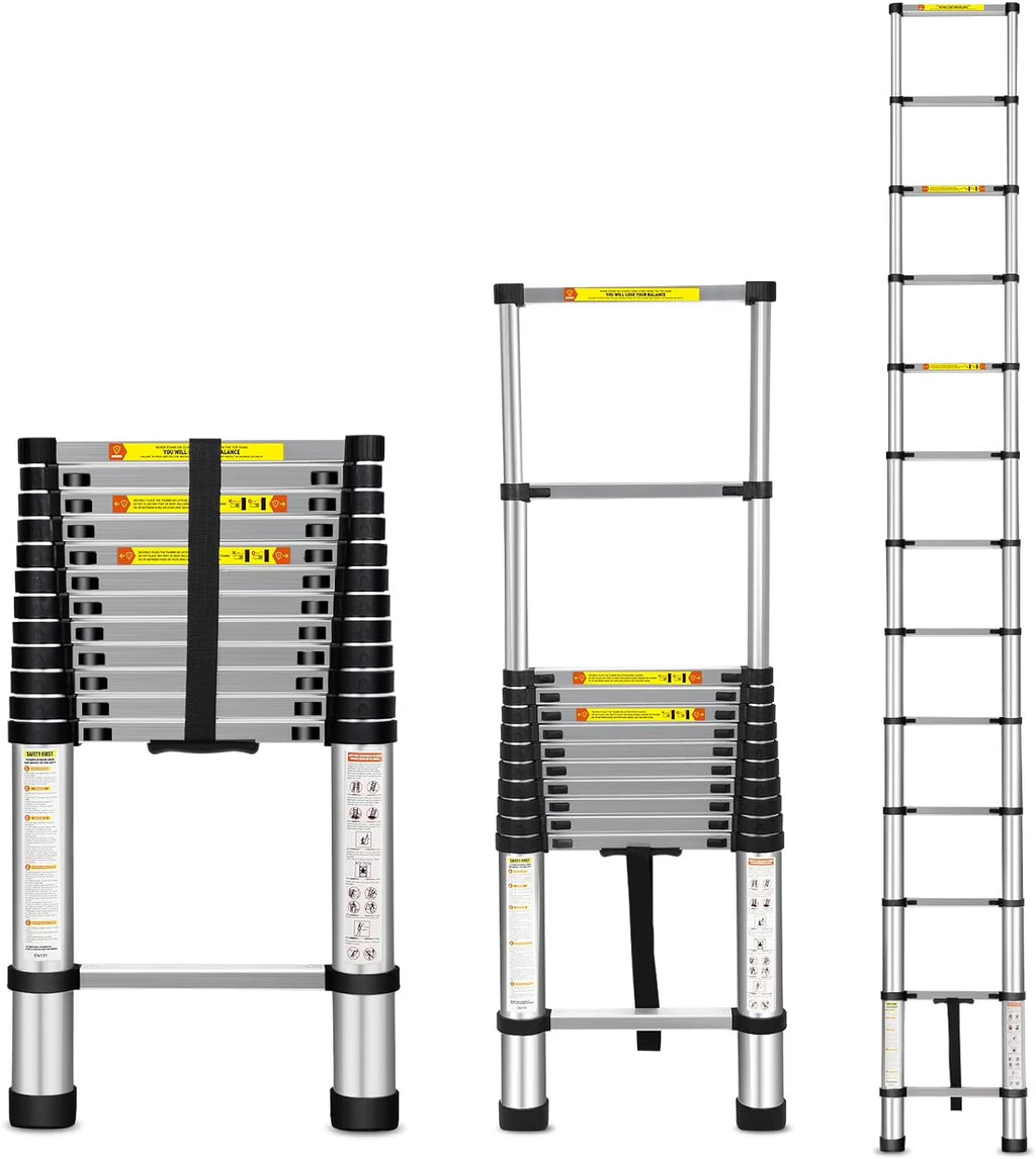 Telescoping Ladder, 12.5FT Aluminum Extension Ladder with Non-Slip Feet, 330lbs Capacity Q12069