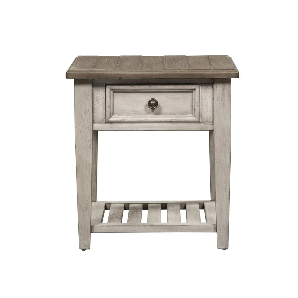 Off White Wood Drawer End Table F25455