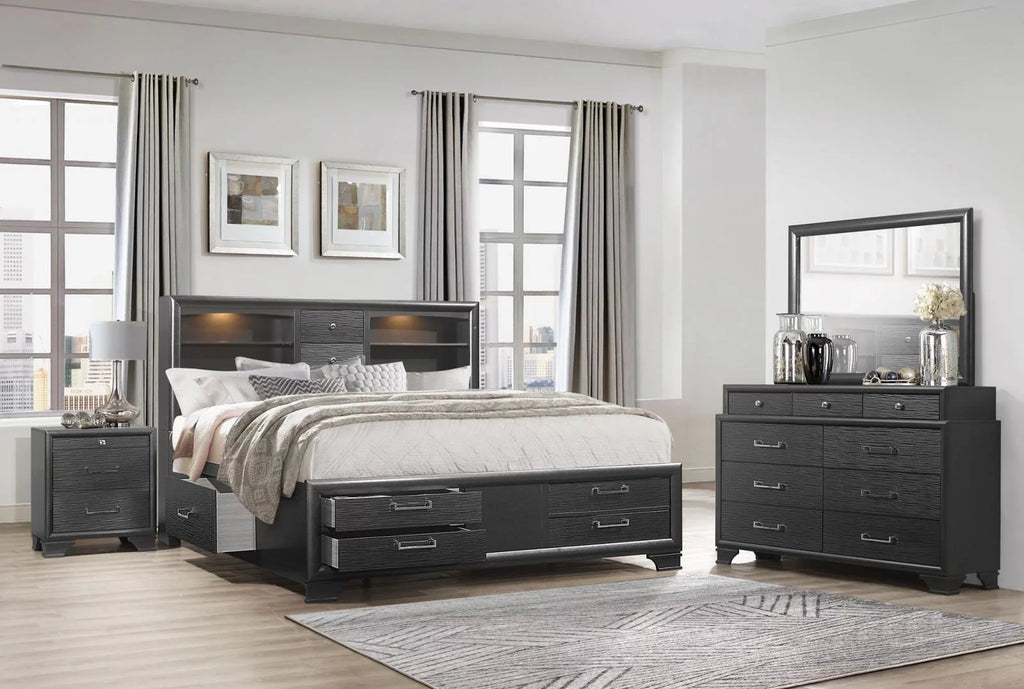 Glossy Black 5Pcs Bedroom Set W41465
