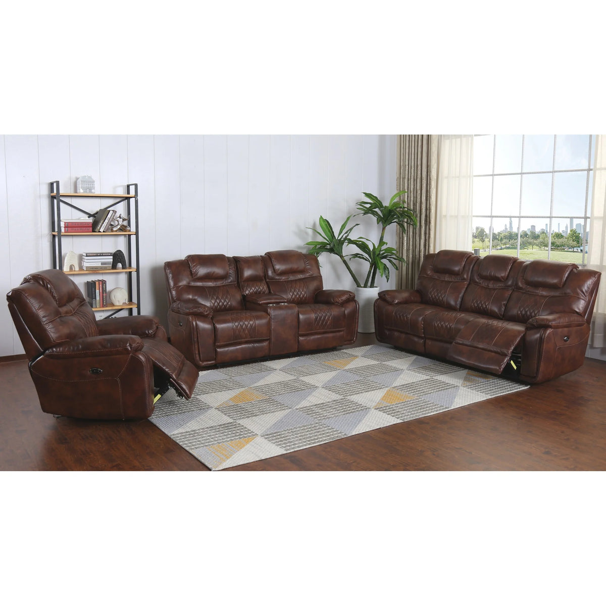 Brown Faux Leather Dual Reclining Loveseat Q27078