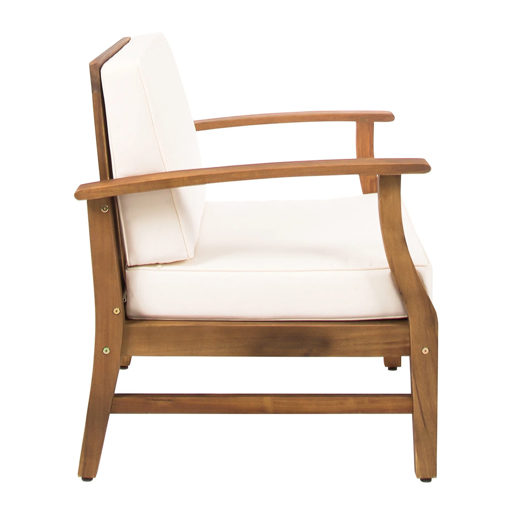 Teak and Cream Acacia Wood 6 Seater Sofa and Club Chair Set D417