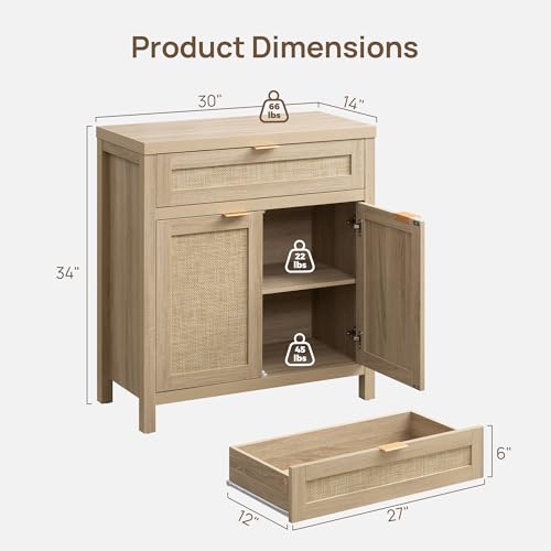 Rattan Storage Cabinet Set of 2 with Doors and Drawer Q6244