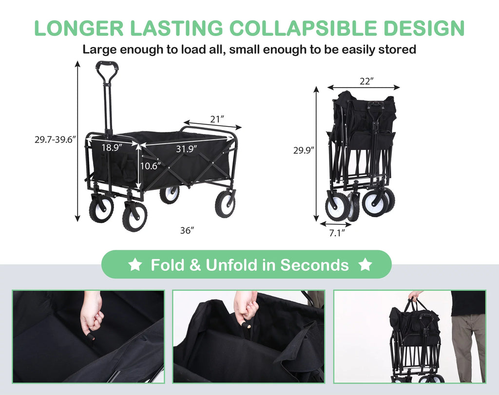 Collapsible Folding Wagon with All-Terrain Wheels Black V728