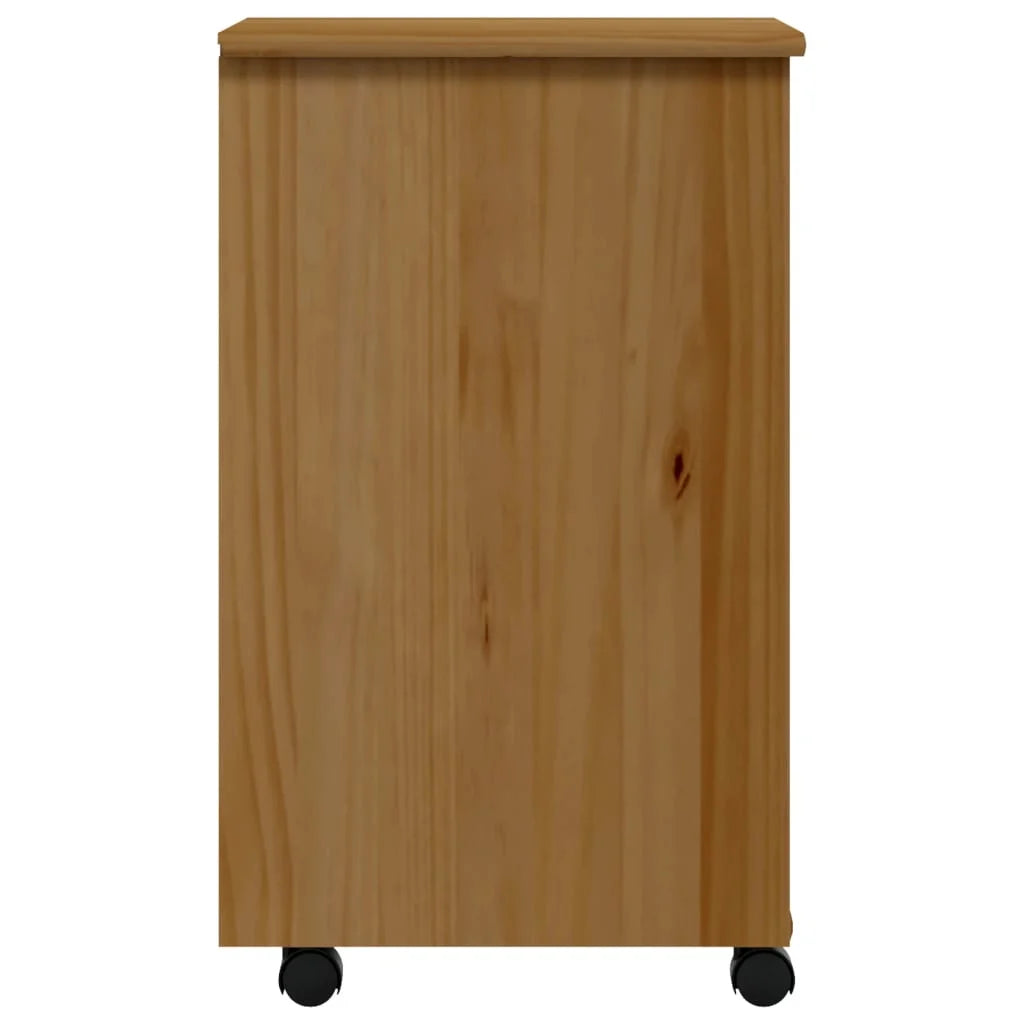 Honey Brown Solid Wood Pine Rolling Cabinet with Drawers U139018