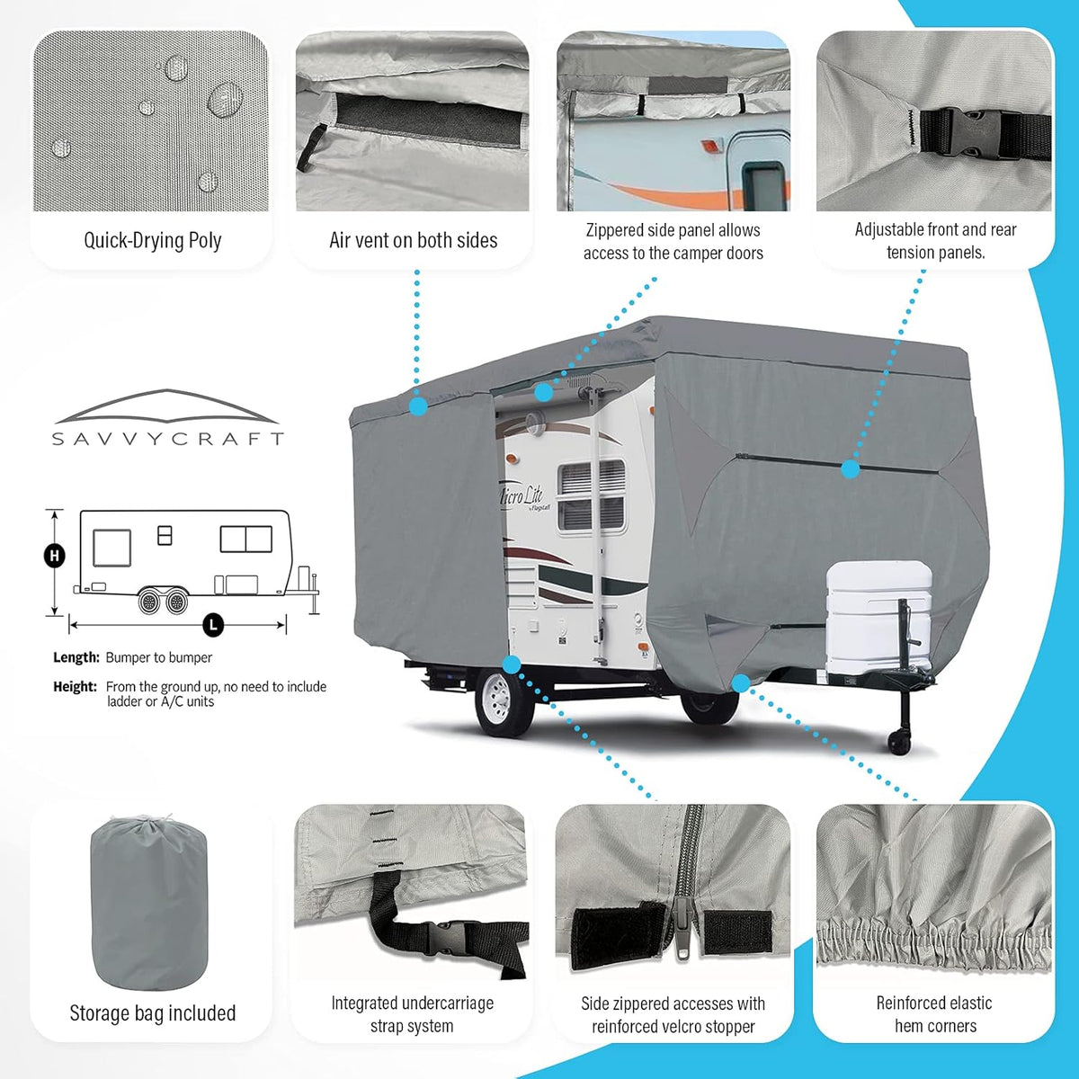 18'-20'L Travel Trailer RV Cover with Access Panels P611752