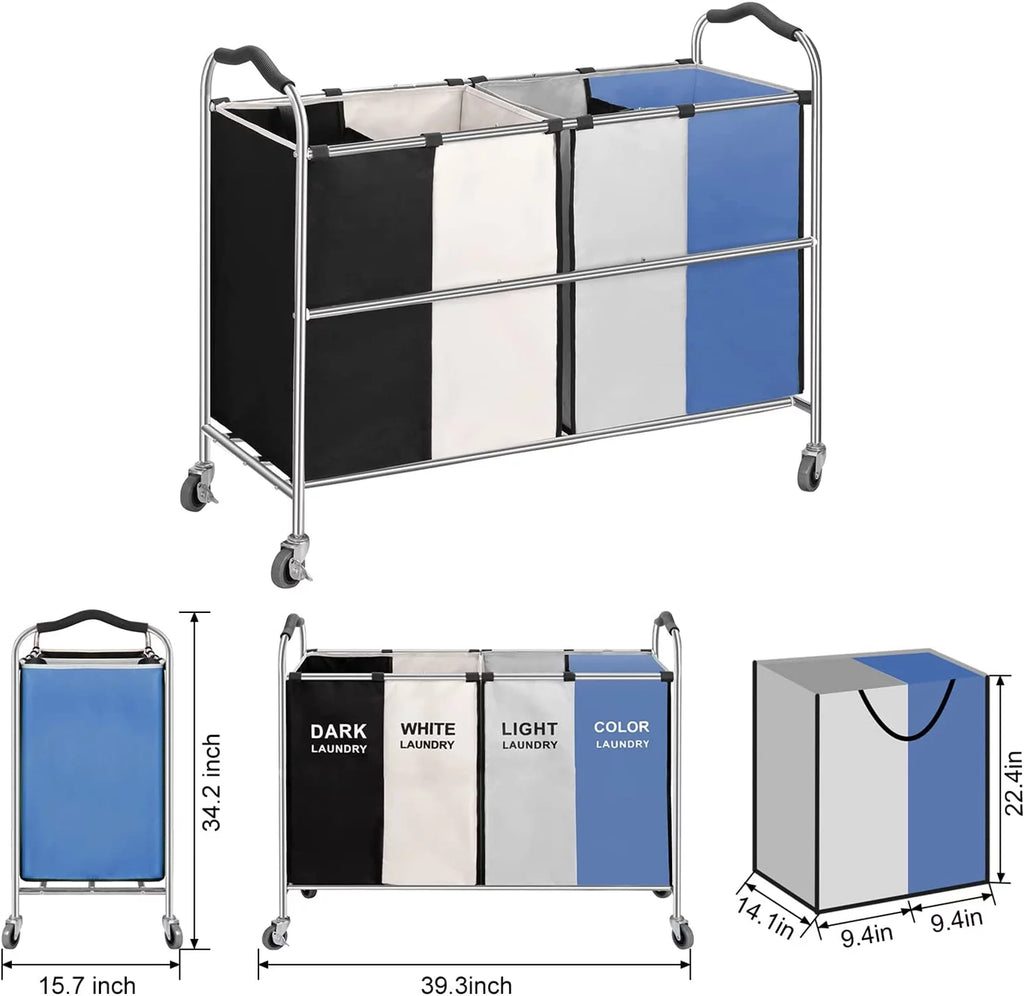 4 Section 320L Laundry Basket Sorter with Wheels O87442