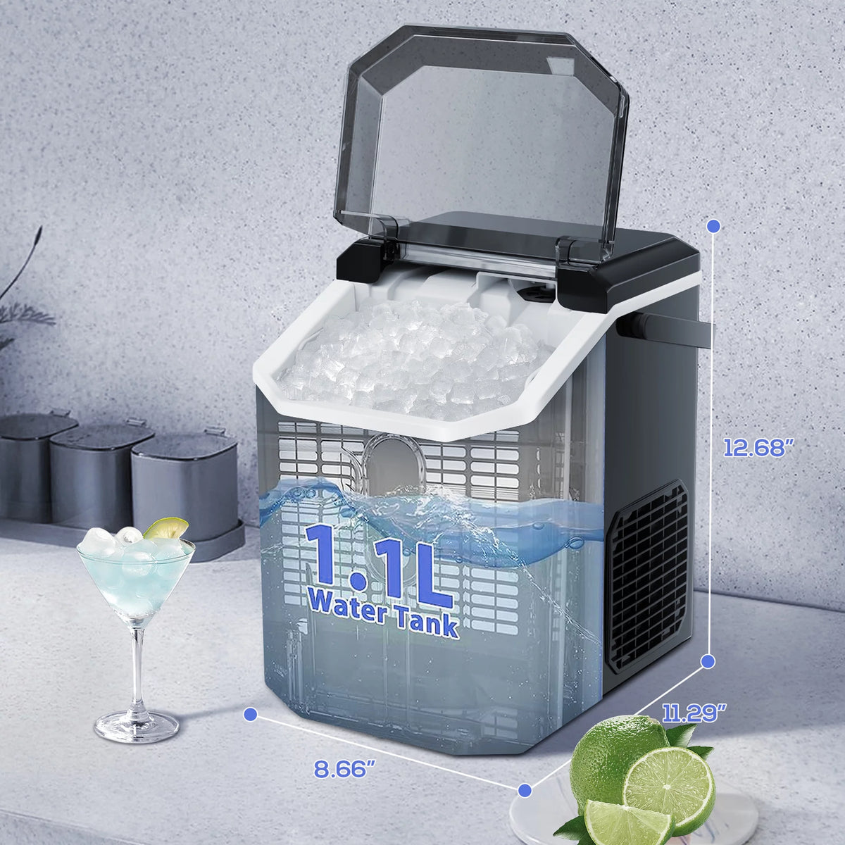 Nugget Ice Maker Countertop with Soft Chewable Pellet Ice, 34lbs/24H, Self-Cleaning, Black Z724
