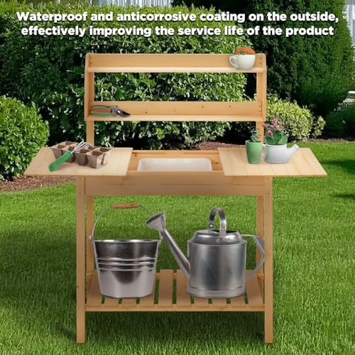 Wooden Potting Bench Table with Storage Shelf T6441