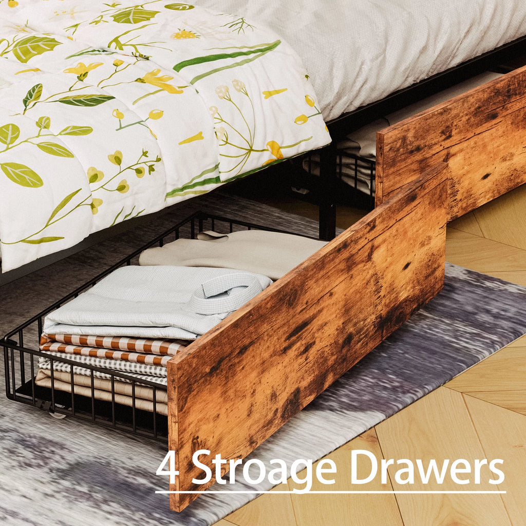 Queen Storage Bed Frame with Adjustable Headboard and 4 Drawers S127164