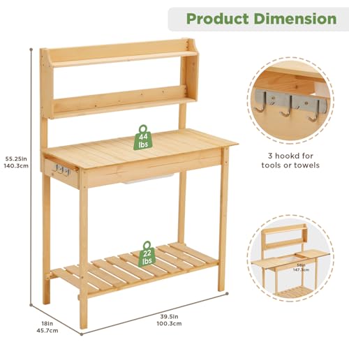 Wooden Potting Bench Table with Storage Shelf T6441