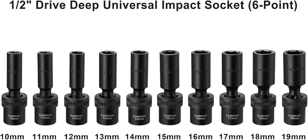 15 PCS 1/2 Drive Shallow Universal Impact Socket Set, 6 Point, Metric, 10-24mm H610