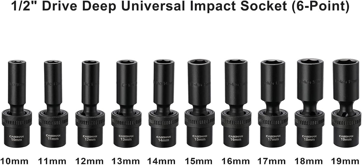 15 PCS 1/2 Drive Shallow Universal Impact Socket Set, 6 Point, Metric, 10-24mm H610