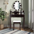 White Vanity Table Set with Lighted Mirror 4 Drawers Cushioned Stool M319225