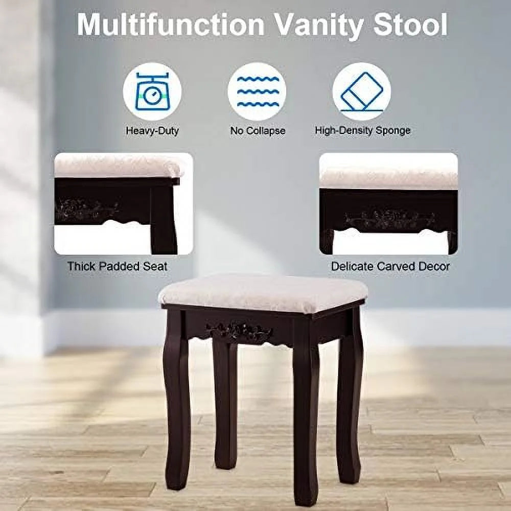 White Vanity Table Set with Lighted Mirror 4 Drawers Cushioned Stool M319225