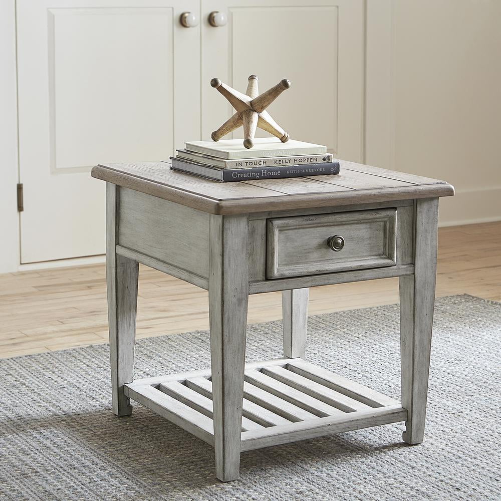 Off White Wood Drawer End Table F25455