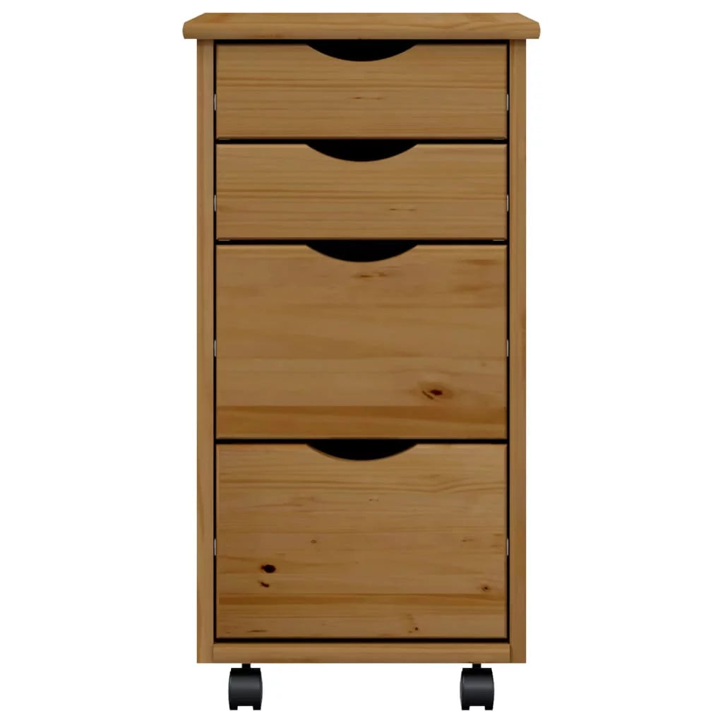 Honey Brown Solid Wood Pine Rolling Cabinet with Drawers U139018