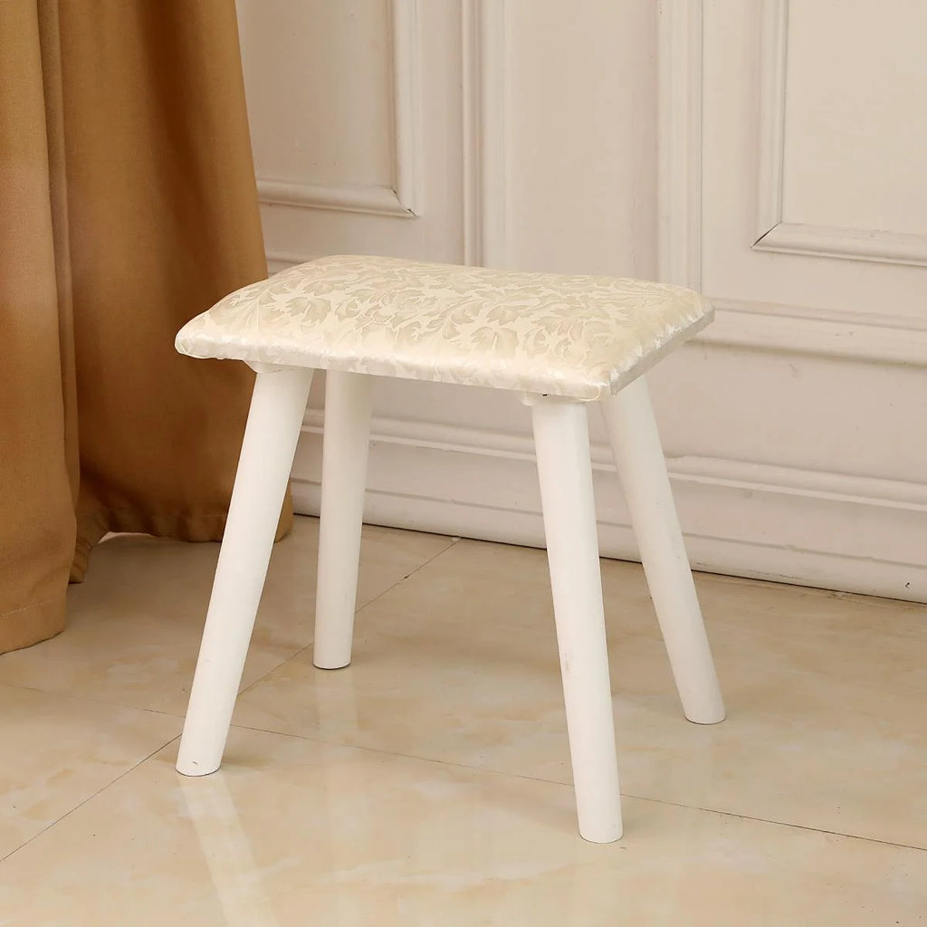 White Round Makeup Vanity Table with Lighted Mirror and Cushioned Stool B69179