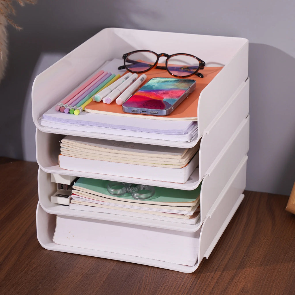 White Stackable Desk Letter Tray Set X22311