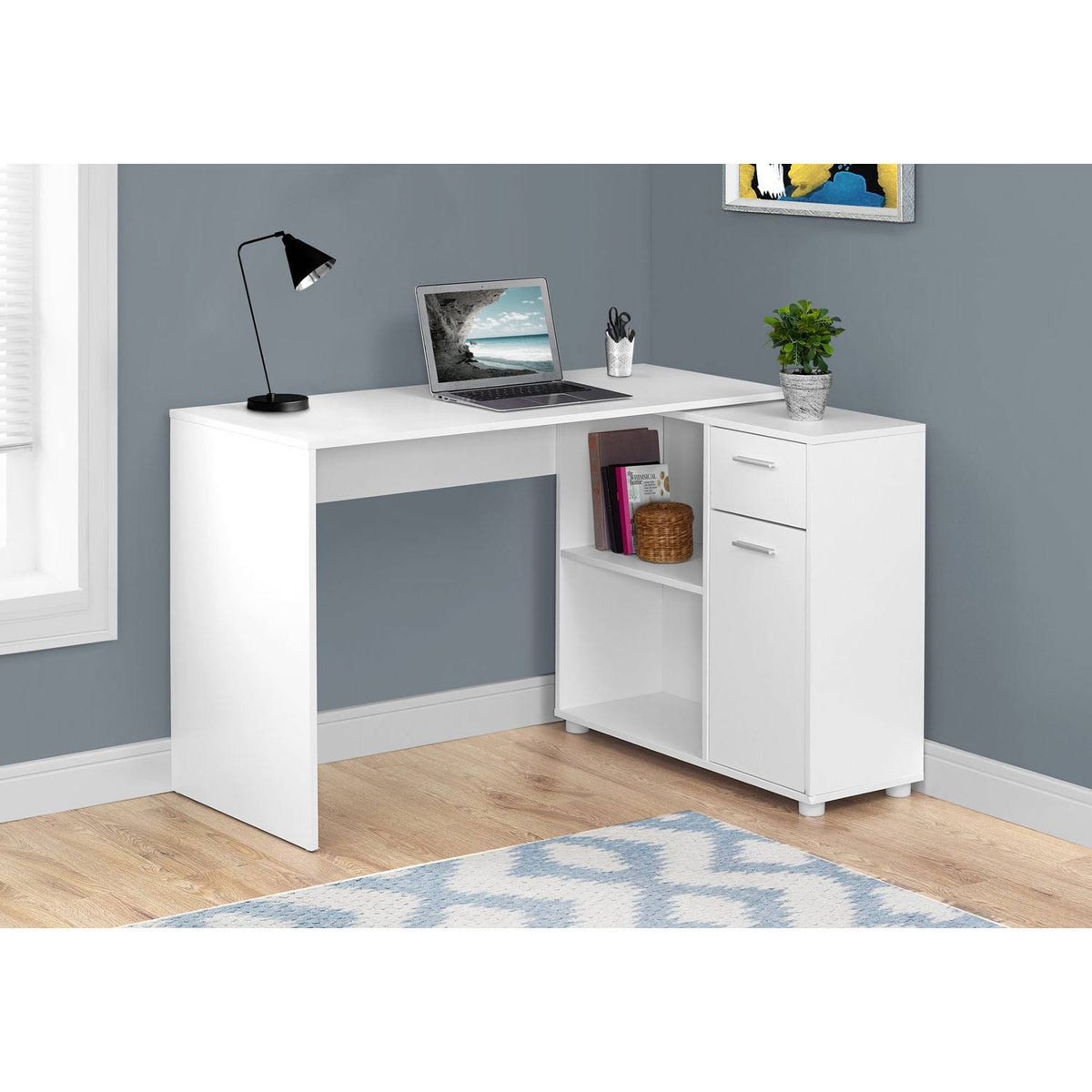 White 46-Inch Computer Desk with Storage Cabinet R681584