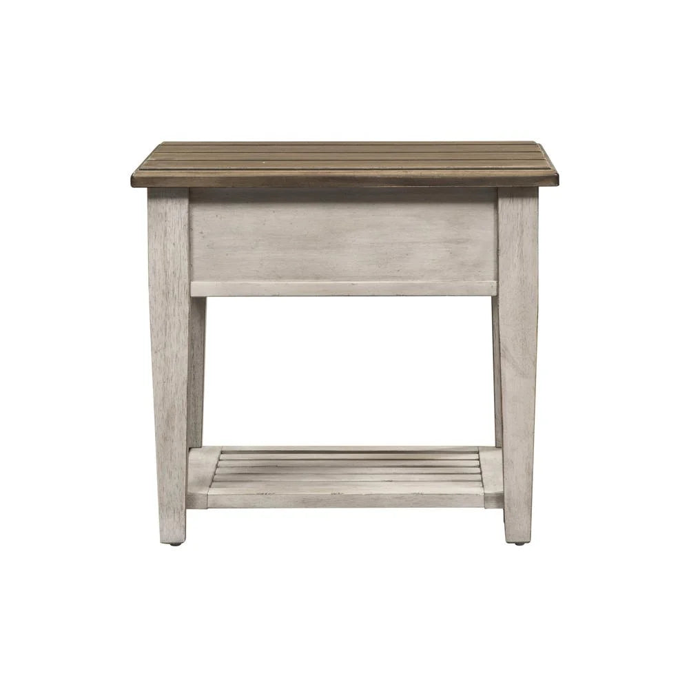 Off White Wood Drawer End Table F25455