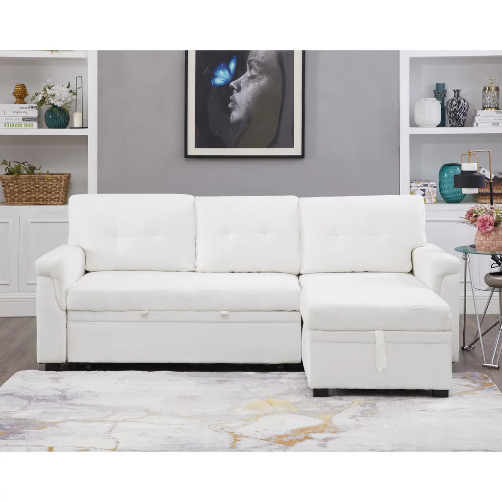 White Velvet L-Shaped Sleeper Sofa E869761