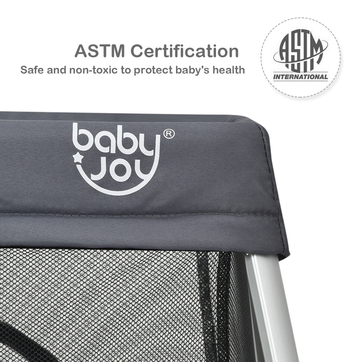 Foldable Baby Playpen Lightweight Crib with Carry Bag Dark Gray M708