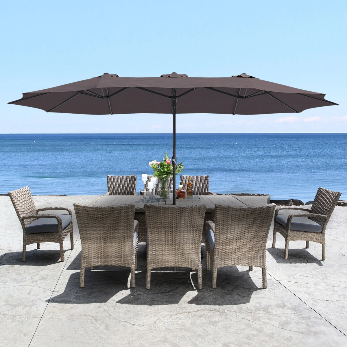 15Ft Double-Sided Patio Market Umbrella with Base A925