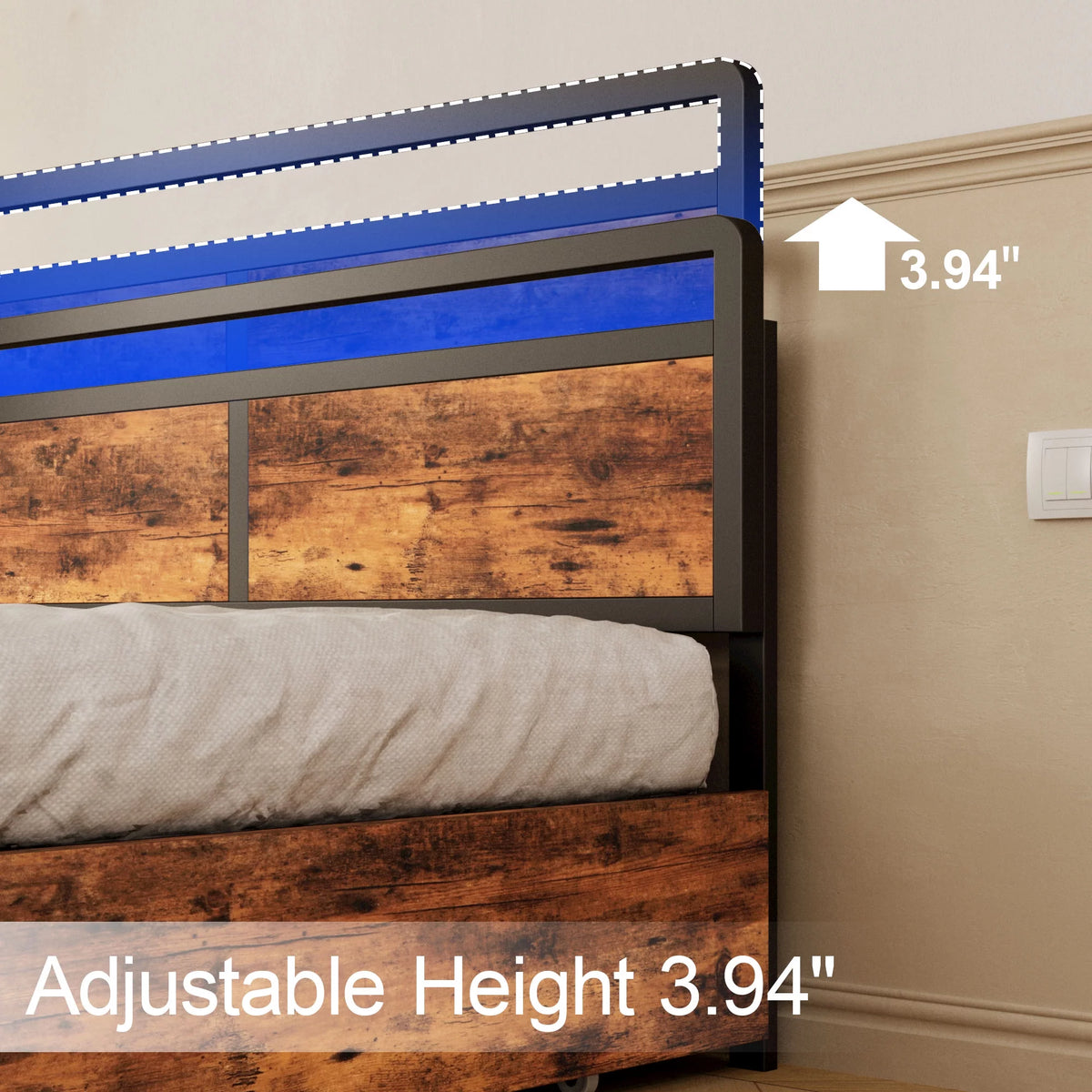 Queen Storage Bed Frame with Adjustable Headboard and 4 Drawers S127164