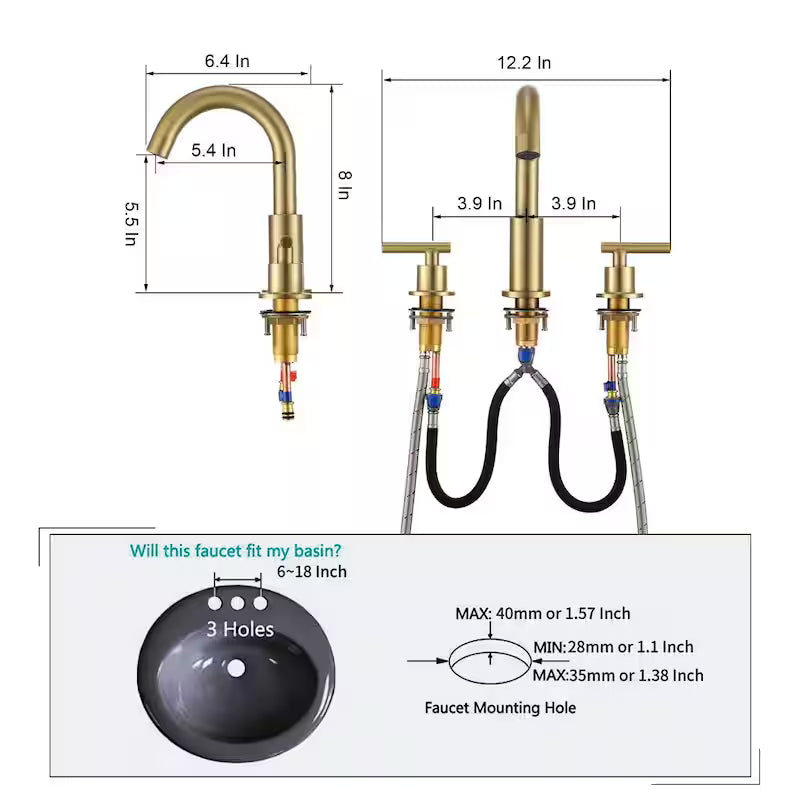 8 in. Widespread 2-Handle Bathroom Faucet with Valve and Water Supply Lines in Brushed Gold X94668