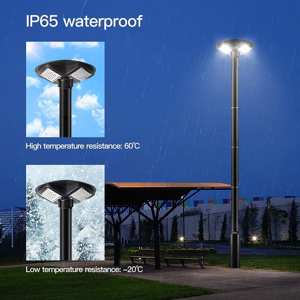 100W LED Solar Pole Light with 98 inch Pole IP65 Waterproof 6500K Auto Dusk to Dawn with Remote G44303