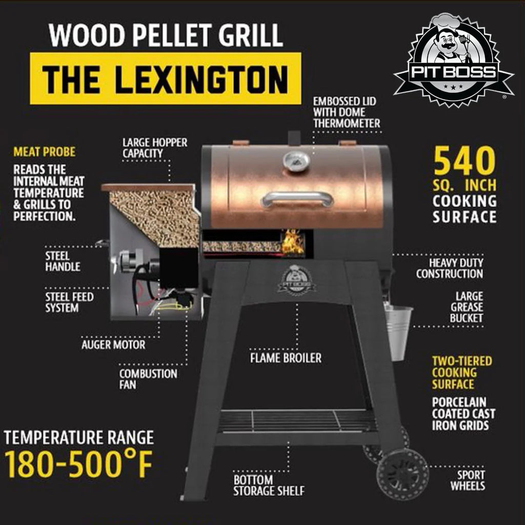 540 Sq. In. Wood Pellet Grill with Flame Broiler and Meat Probe E477