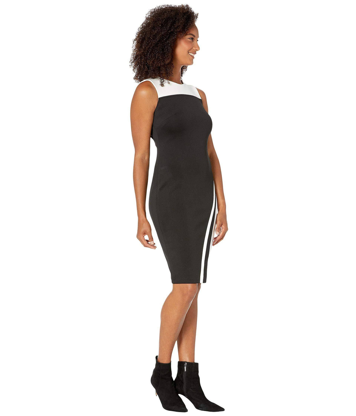 Colorblocked Asymmetrical Scuba Dress - Black/White C77285