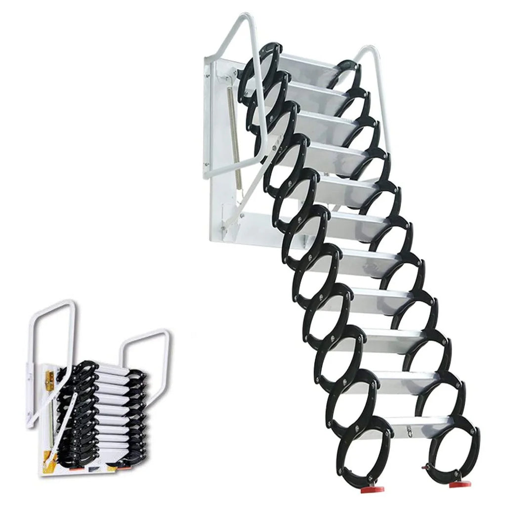 Wall Mounted Attic Loft Ladder Retractable Folding Ceiling Pull Down 9.8ft Height Black Al-Mg Alloy M866